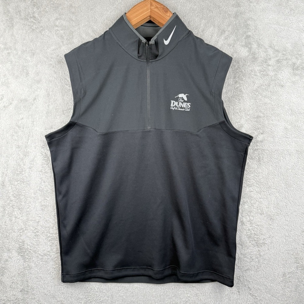 Nike Golf Vest Mens L Black 1/4 Zip Dri-Fit Performance Dunes Golf & Tennis Club